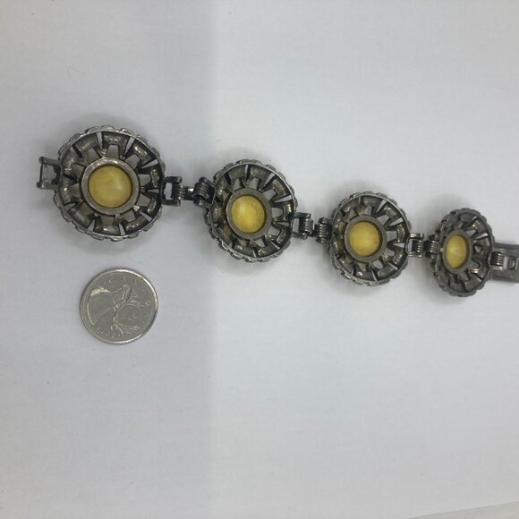 VTG '50 SELRO SELINI lucite cabochon yellow retro rockabilly daisy bracelet - Picture 2 of 2